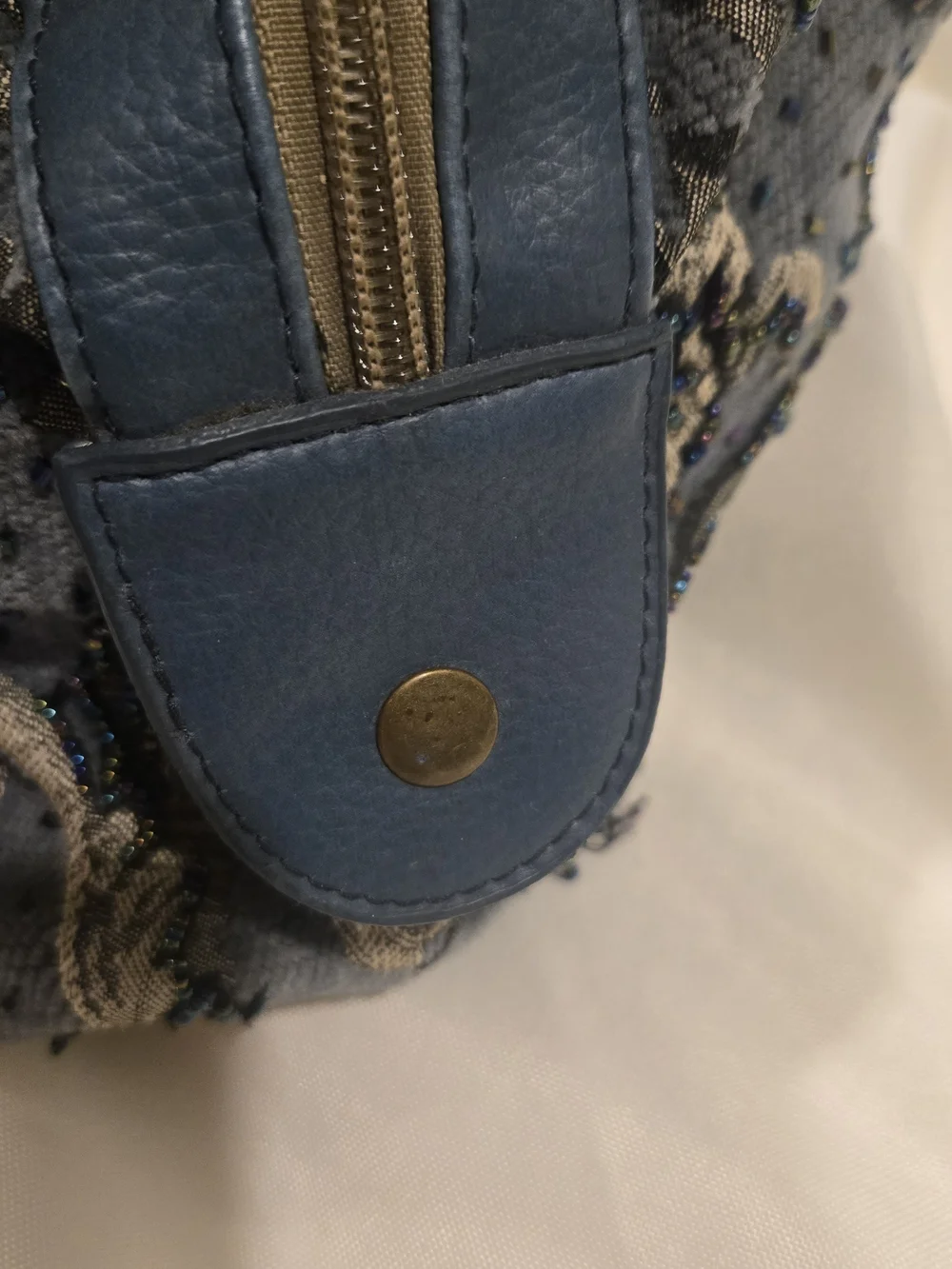 Sans Souci Blue Satchel with Gold Embroidery And Beads